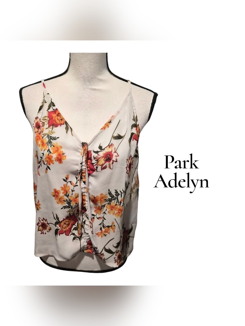 Park Adelyn White Floral Spaghetti-Strap Cami Size Medium